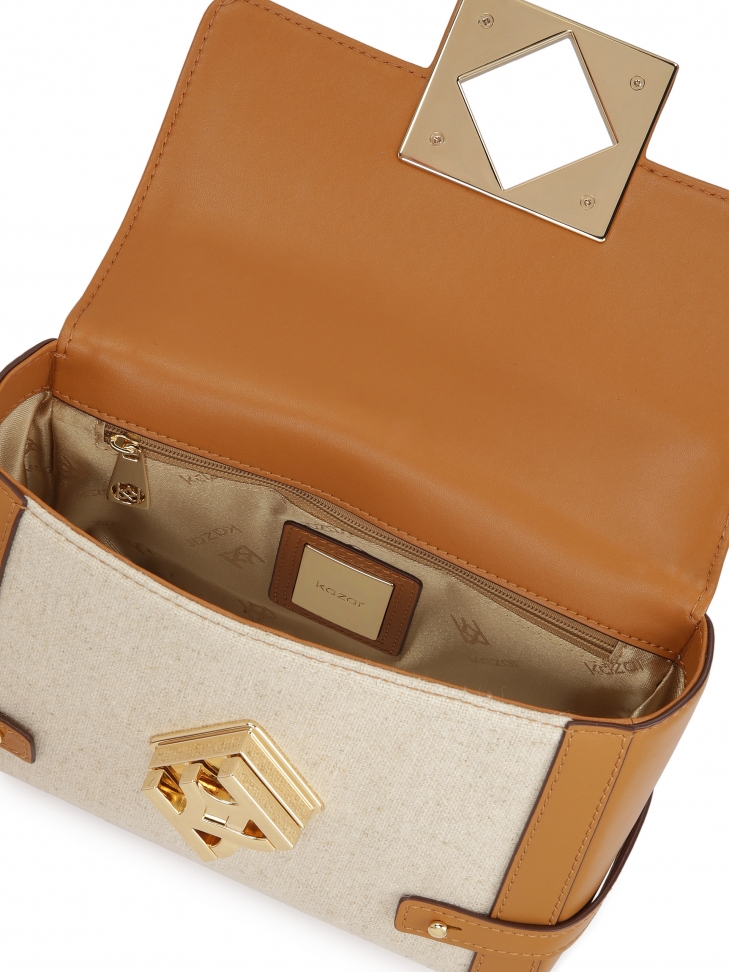 Beżowa torebka na łańcuszku z tkaniny płóciennej