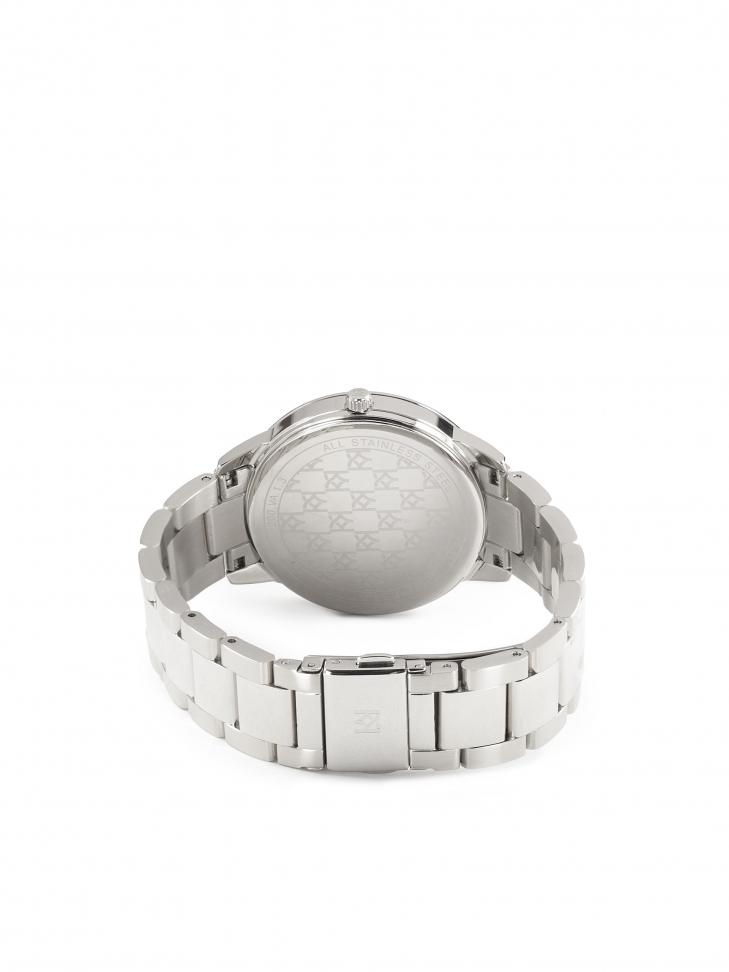 Srebrny zegarek z różową tarczą