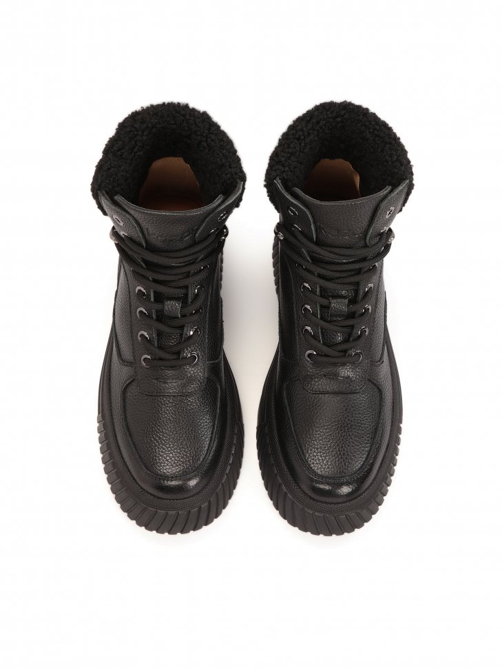 Czarne skórzane trzewiki damskie za kostkę