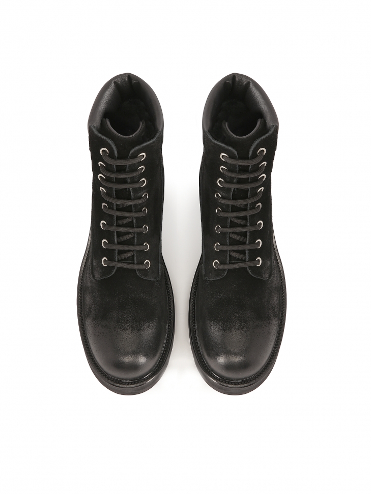 Uniwersalne czarne trzewiki męskie z zamszu