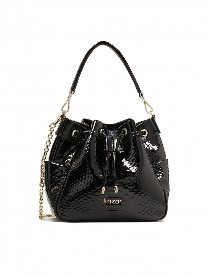 Torebka worek z lakierowanej skóry w tłoczony wzór