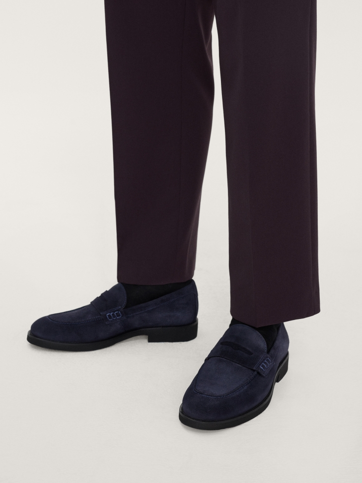 Granatowe loafersy męskie z miękkiego zamszu