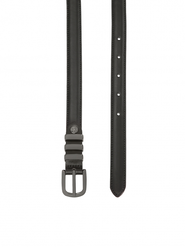 Czarny wąski pasek z klamrą gun metal