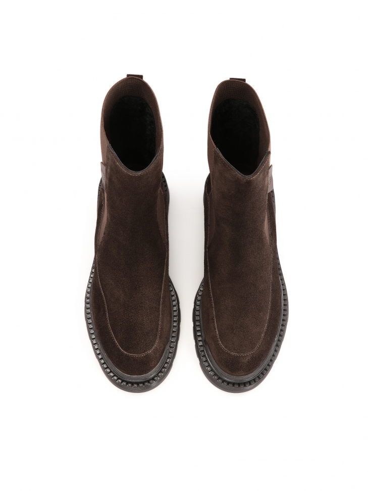 Brązowe wsuwane botki z zamszu