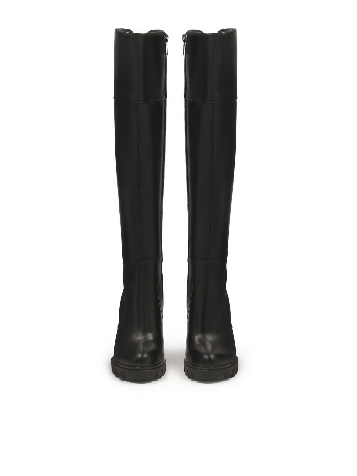 Skórzane muszkieterki na wysokim obcasie i platformie