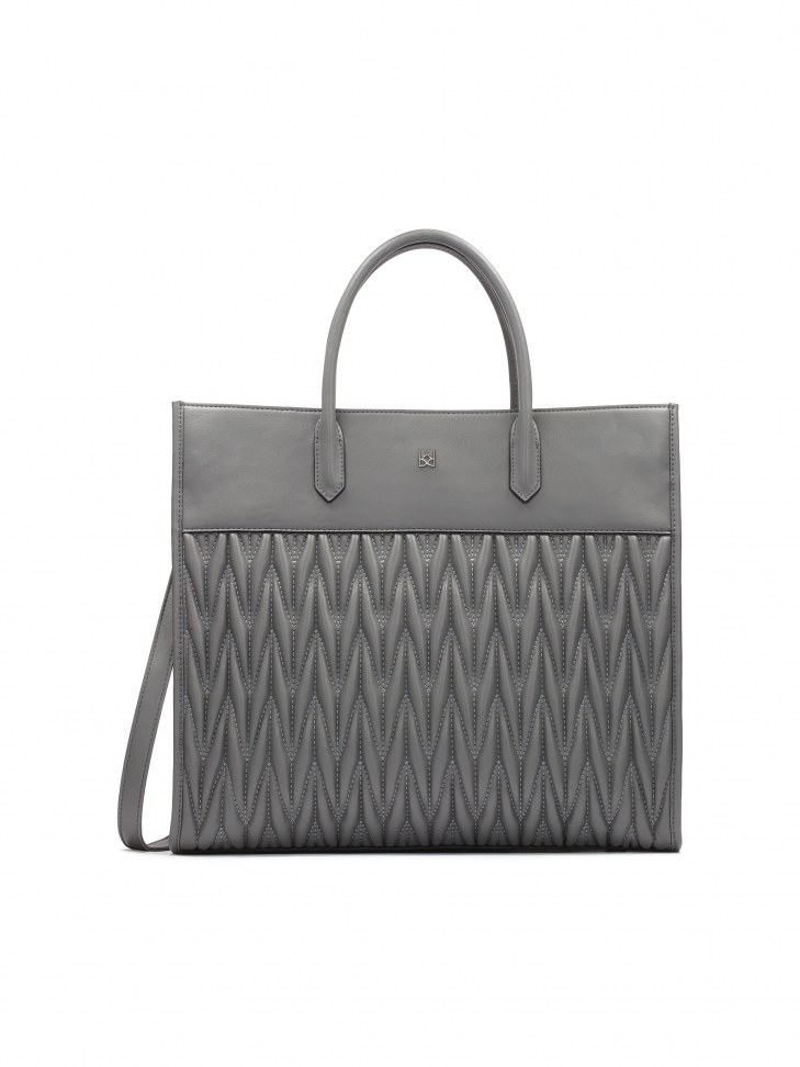 Duża szara torebka z uchwytami i pikowanym korpusem