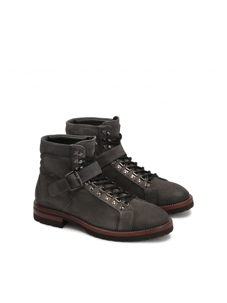 Szare trzewiki męskie z zamszu w militarnym stylu