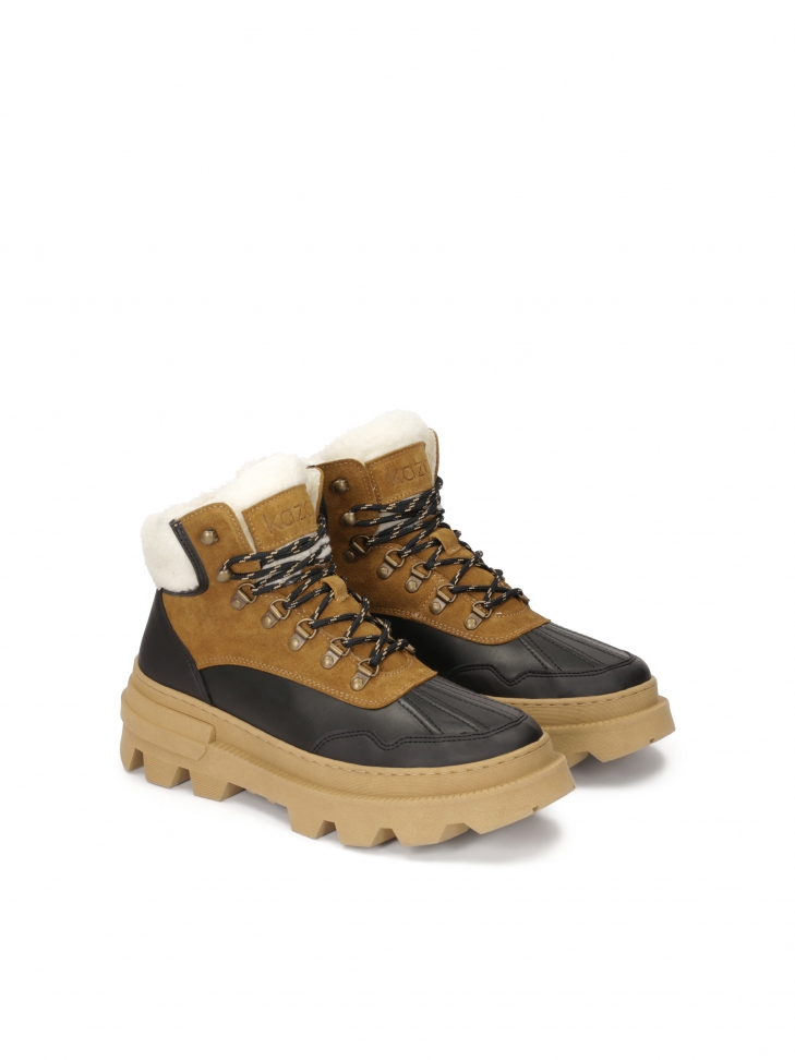 Brązowo-czarne trzewiki na grubej podeszwie