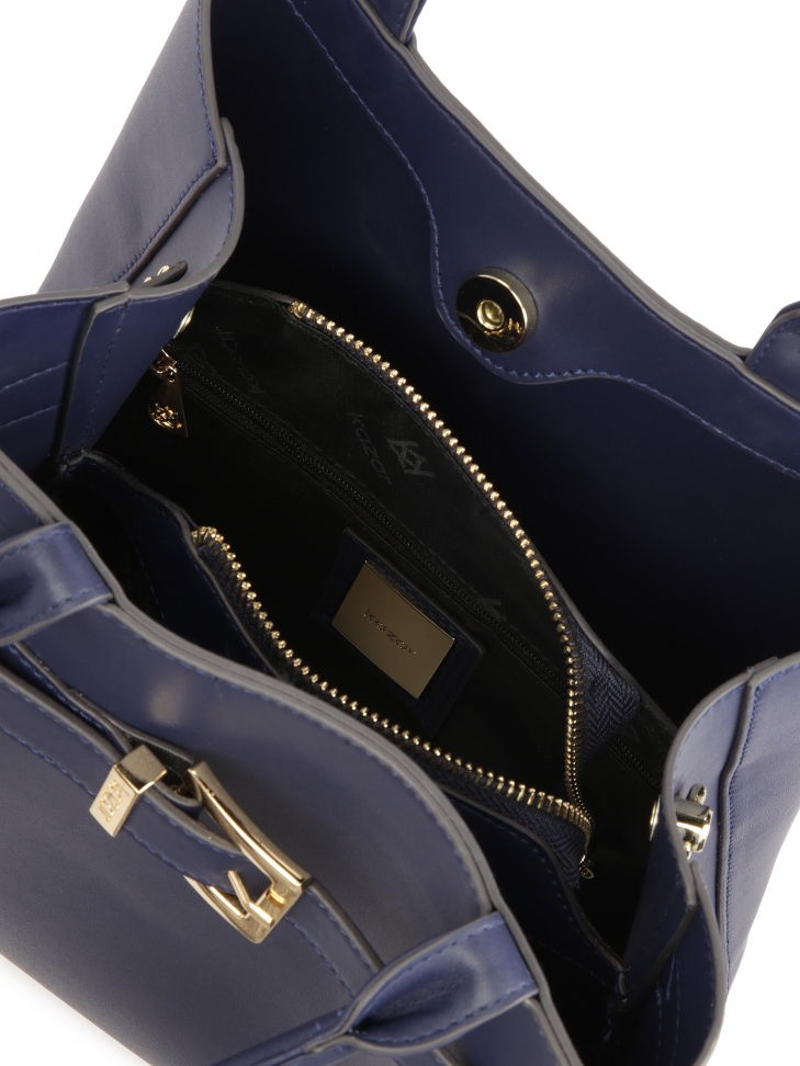 Granatowa torebka z uchwytami do ręki i paskiem