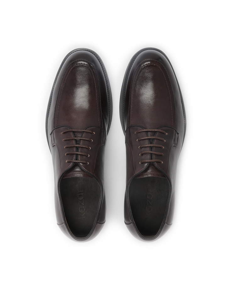 Brązowe skórzane półbuty męskie z przeszyciem na nosku