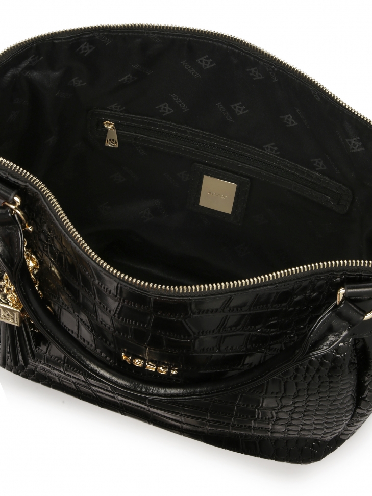 Czarna torebka z odpinanym paskiem w tłoczony wzór oko