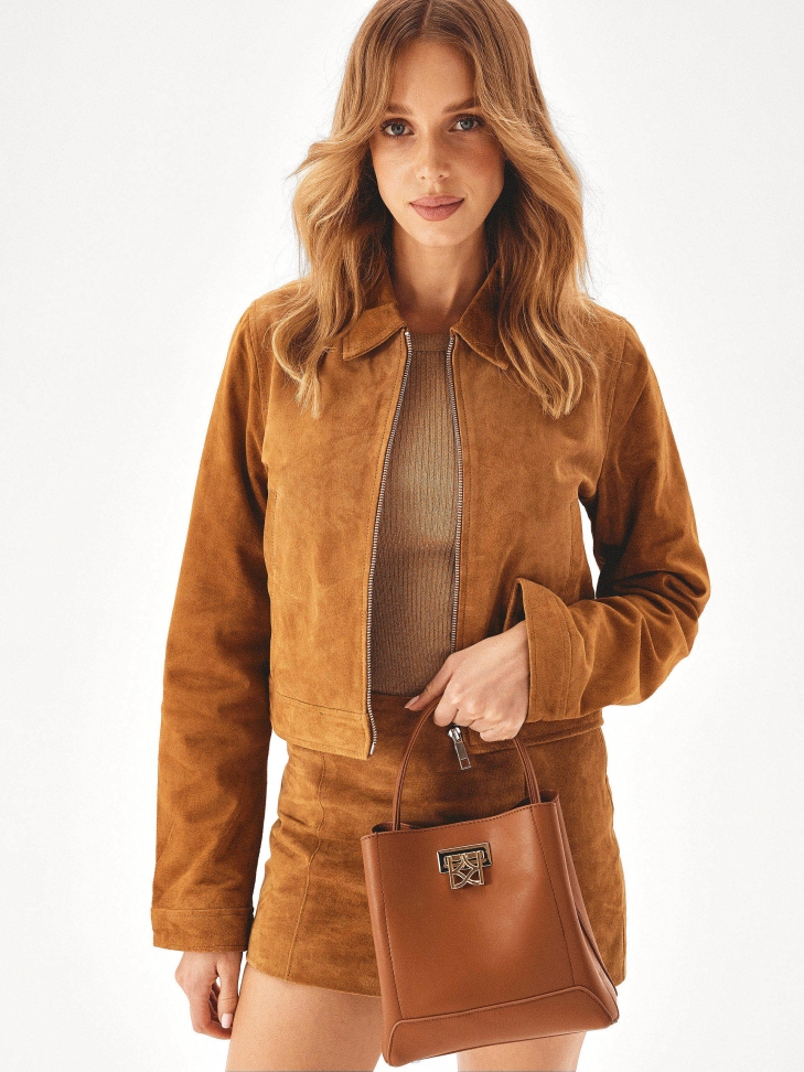 Brązowa minimalistyczna torebka ze skóry