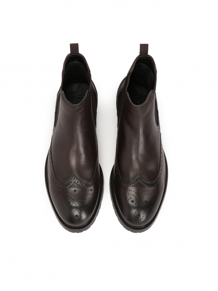 Brązowe skórzane sztyblety z rozetowym zdobieniem