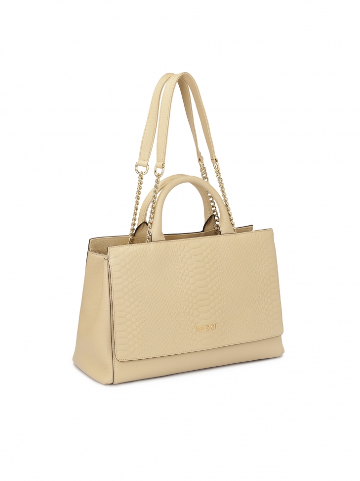 Beżowa torebka ze skóry z podwójnymi uchwytami