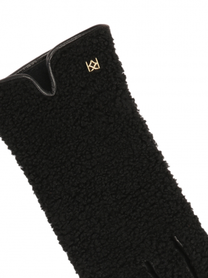 Czarne rękawiczki ze skóry i imitacji baranka