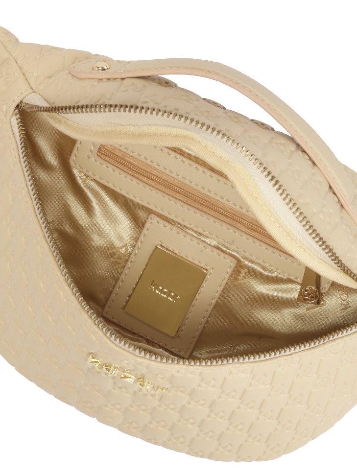 Beżowa nerka ze skóry tłoczonej w monogramy