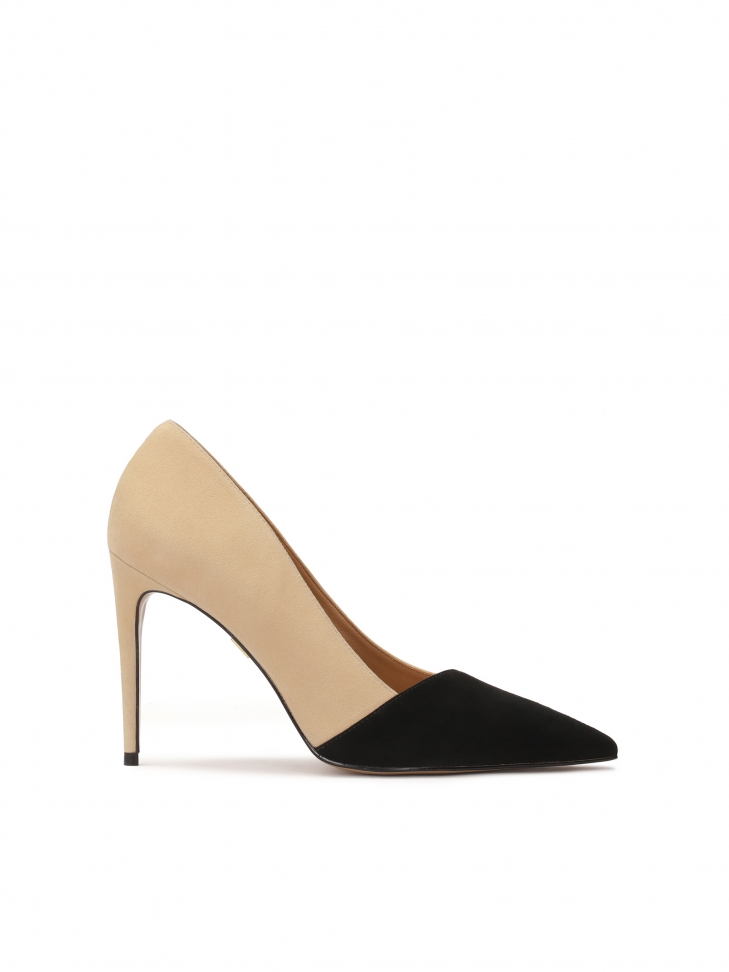 Dwukolorowe szpilki z zamszu