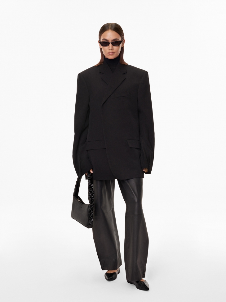 Skórzane czarne baleriny damskie