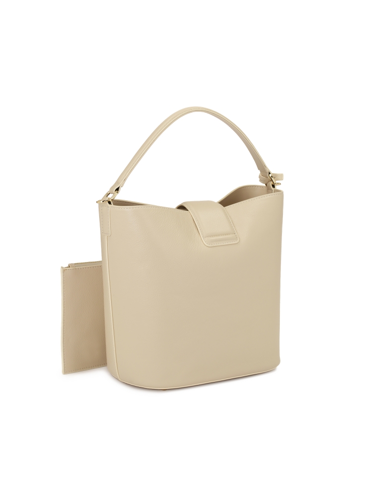 Kremowa torebka z usztywnianym dnem i dwoma paskami