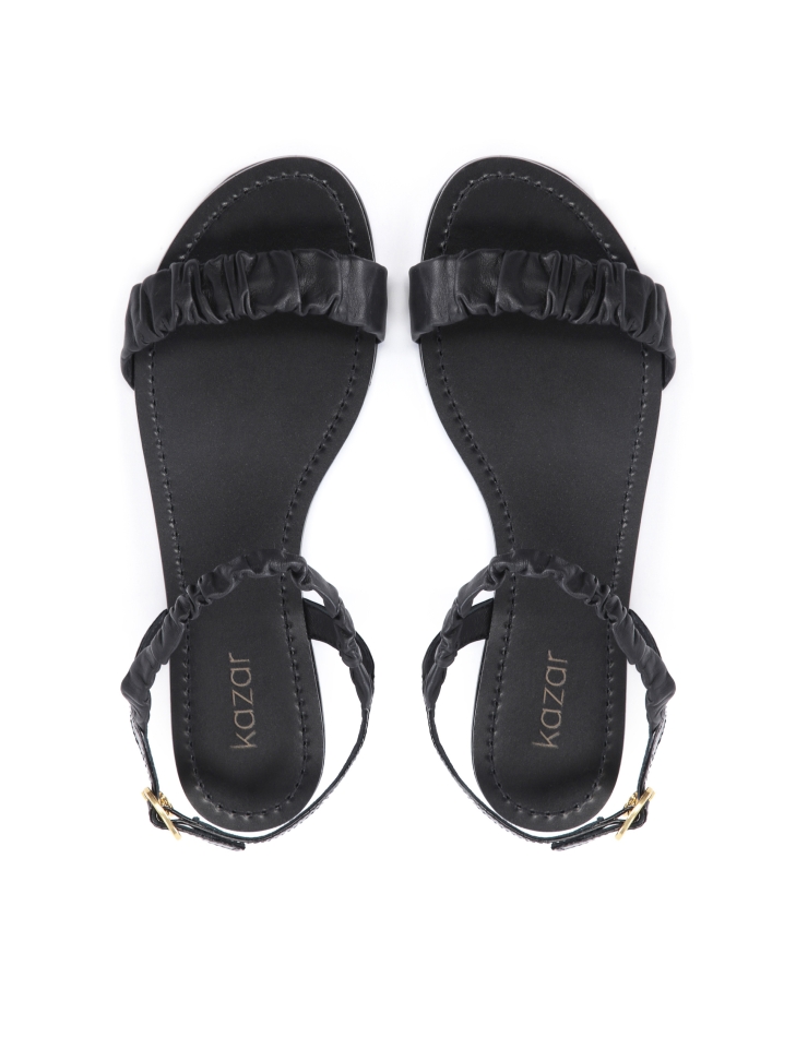 Czarne sandały damskie z marszczonym paskiem