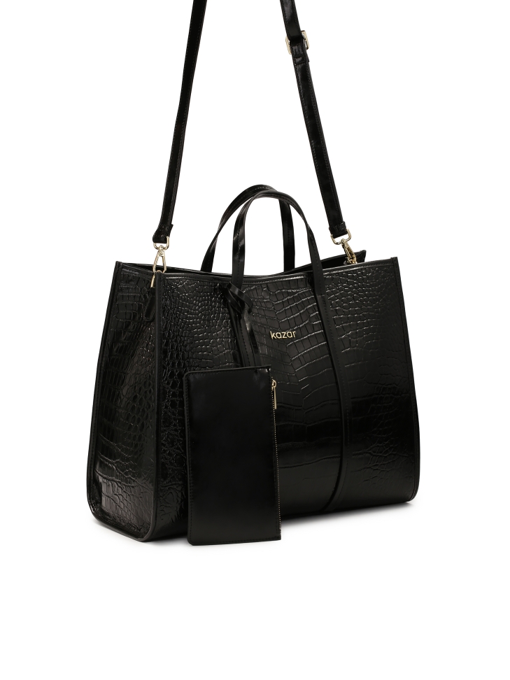 Duża skórzana torebka w egzotyczny wzór