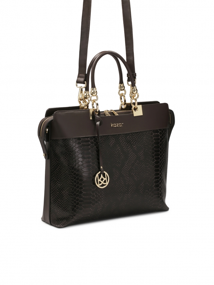 Biznesowa brązowa torebka z tłoczonym zdobieniem