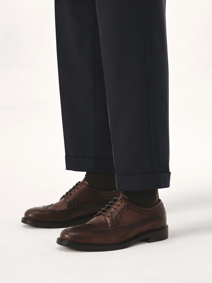 Eleganckie brązowe skórzane buty męskie typu brogue