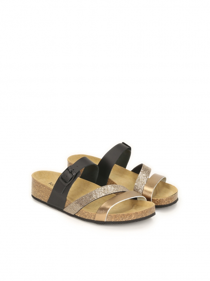 Czarno-ote klapki damskie