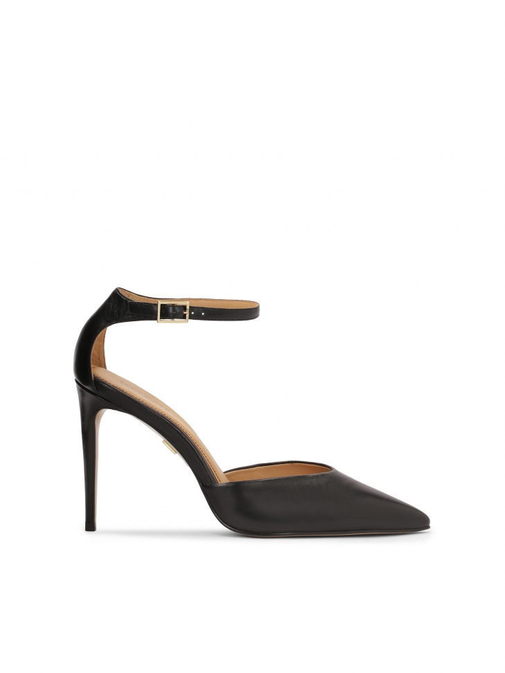 Czarne półotwarte czółenka ze skóry