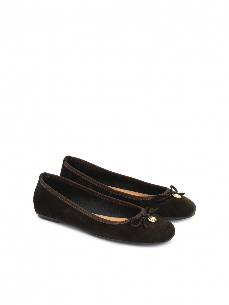 Brązowe baleriny z miękkiego zamszu