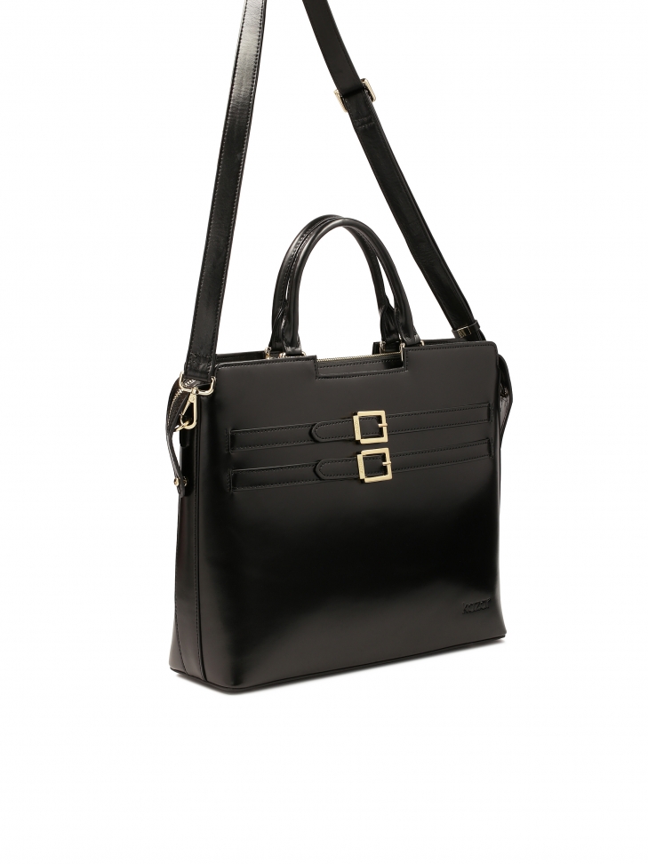 Elegancka torebka biznesowa zdobiona paskami