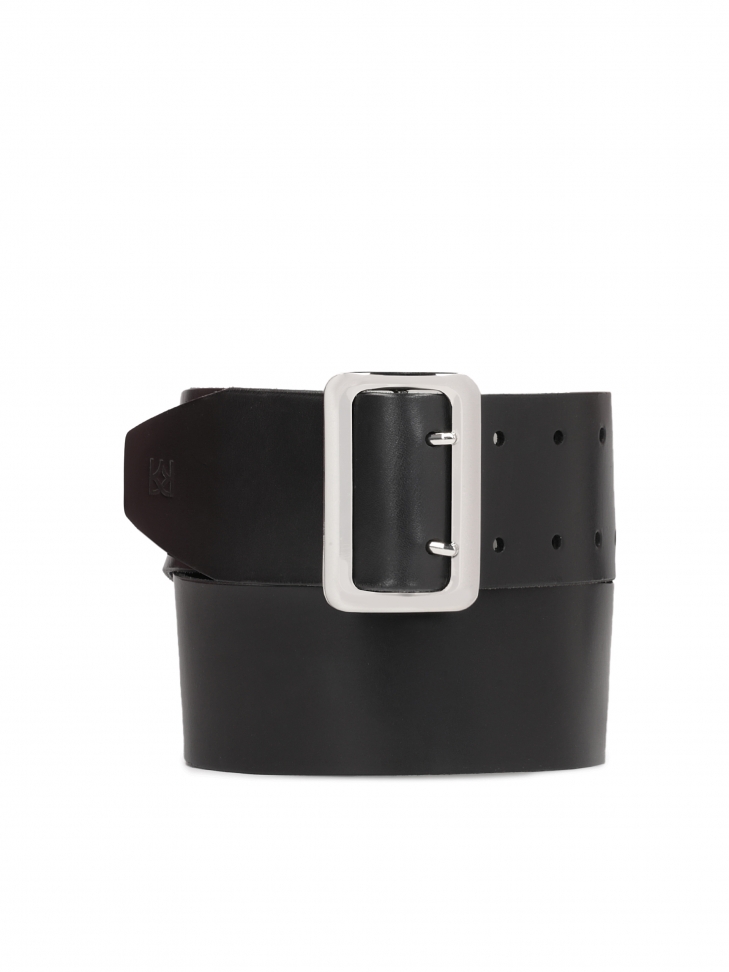 Szeroki czarny pasek damski ze srebrną klamrą