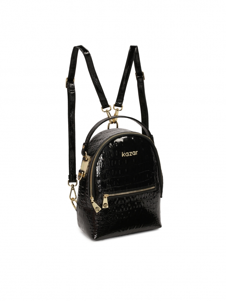 Lakierowany czarny plecak w zwierzęcy motyw