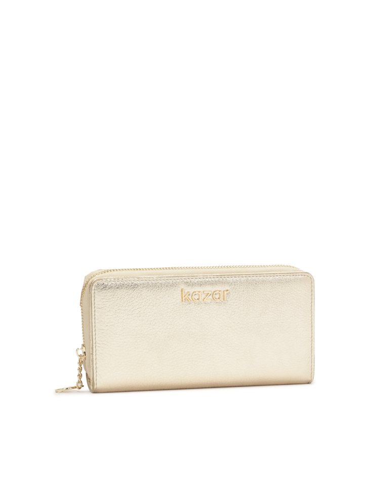 Złoty portfel ze skóry z pojemnym wnętrzem