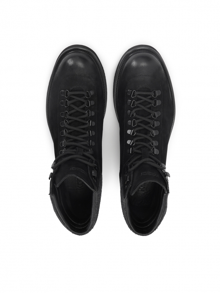 Czarne męskie trzewiki z nubuku i tkaniny