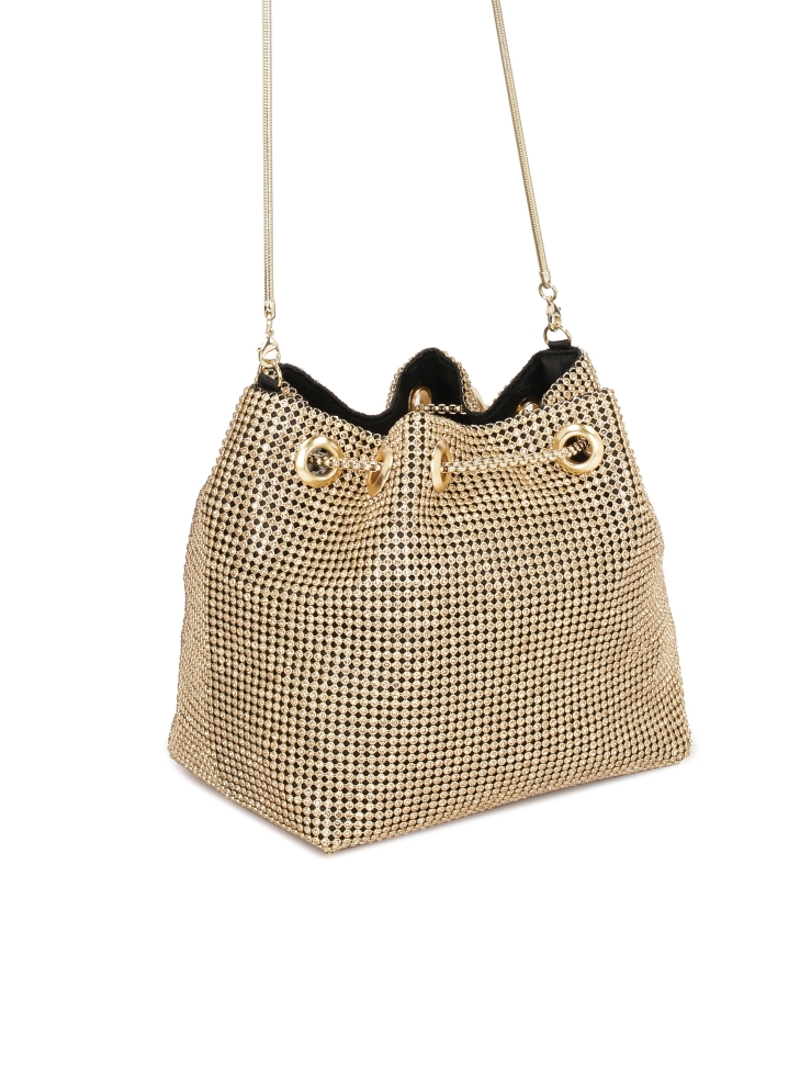 Złota błyszcząca torebka na łańcuszku