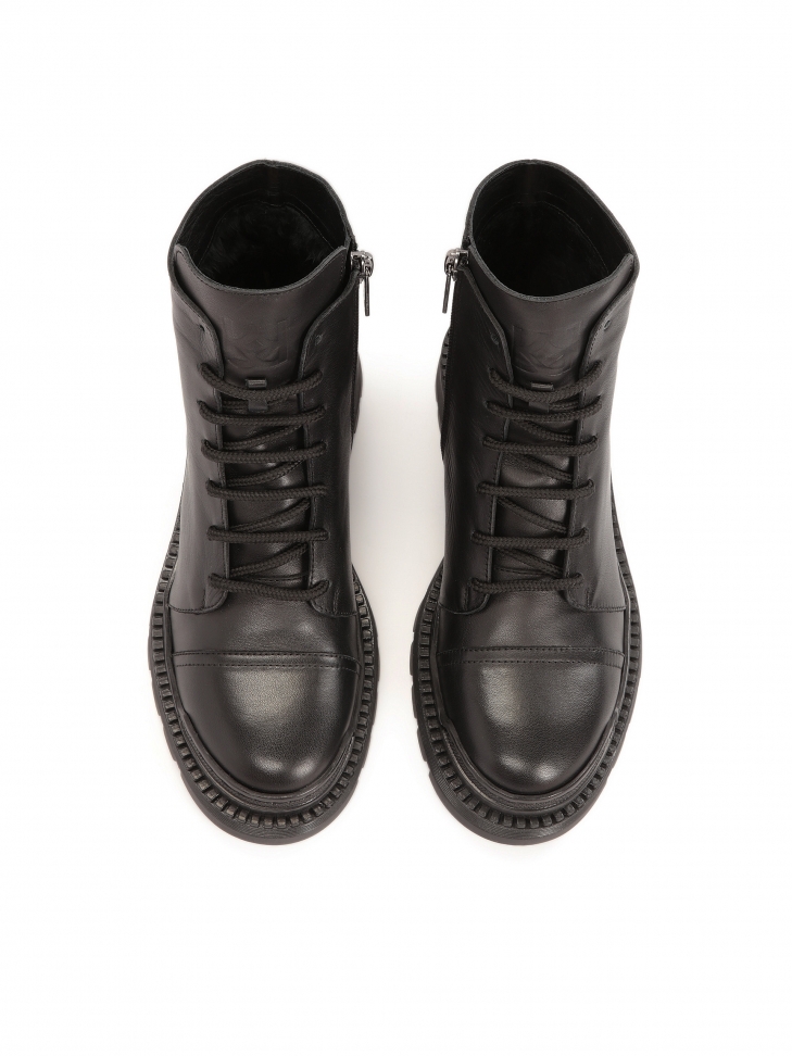 Niskie skórzane trzewiki damskie z sznurówkami i suwakiem