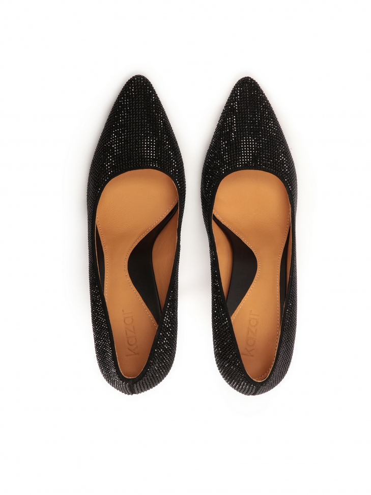 Czarne czółenka na szpilce ozdobione yształkami