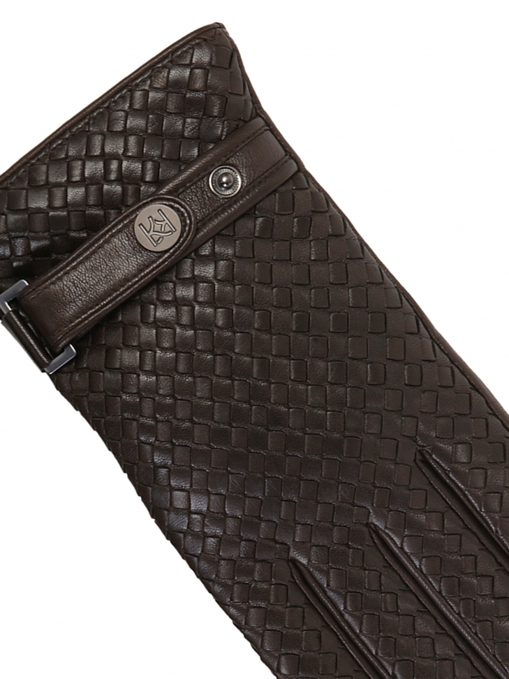 Brązowe rękawiczki męskie z efektownie plecioną skórą