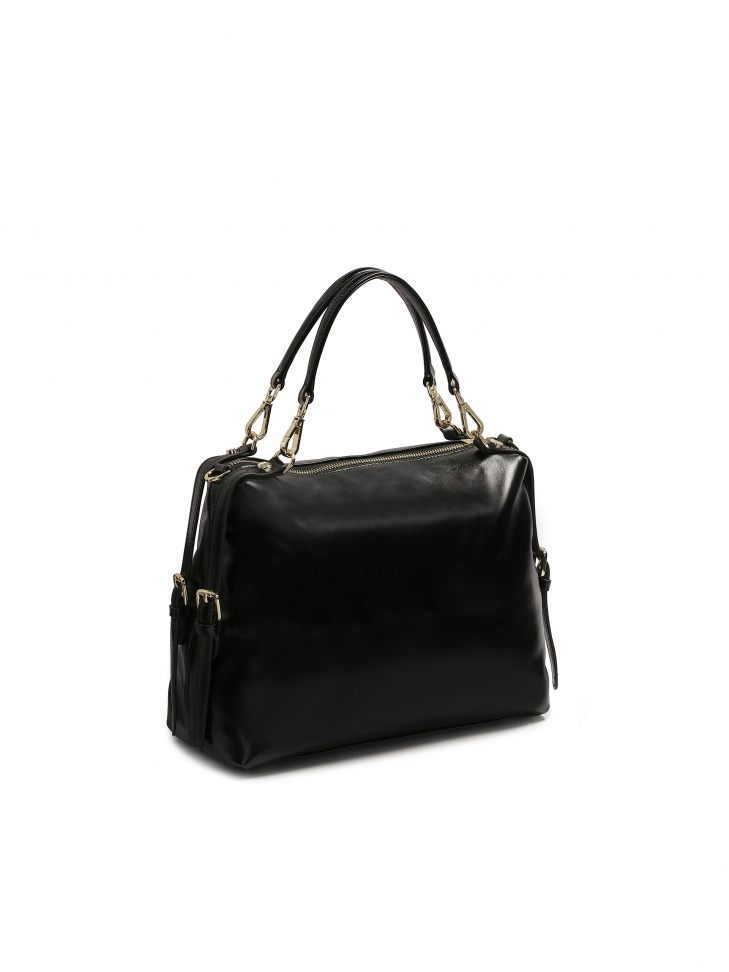 Pojemna czarna torebka ze skóry