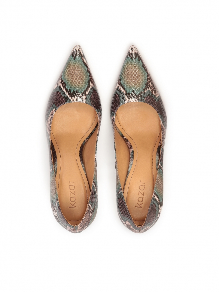 Wężowe skórzane szpilki na wysokim obcasie