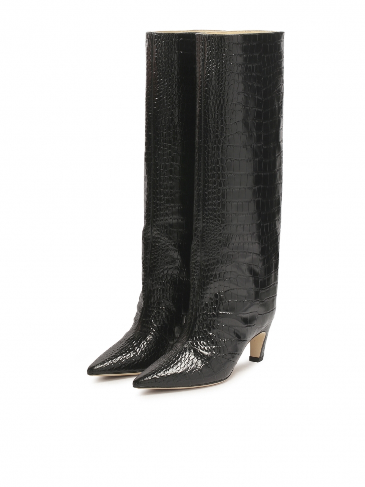 Modne kozaki z tłoczonej skóry w okodyli wzór