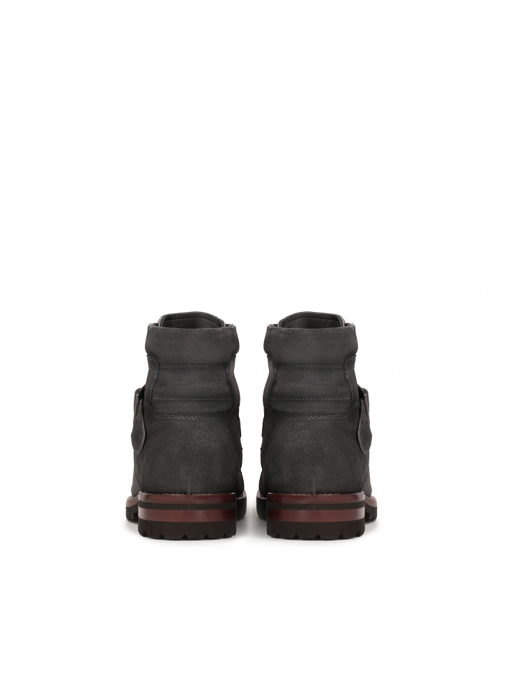 Szare trzewiki męskie z zamszu w militarnym stylu