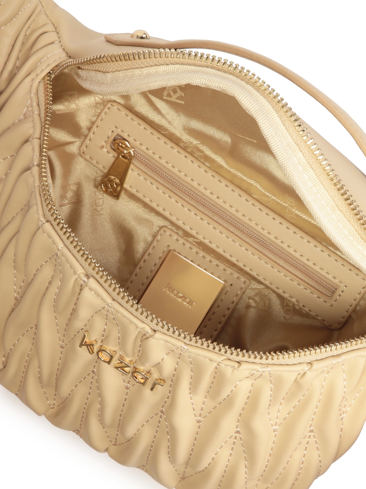 Beżowa skórzana nerka z pikowaniem