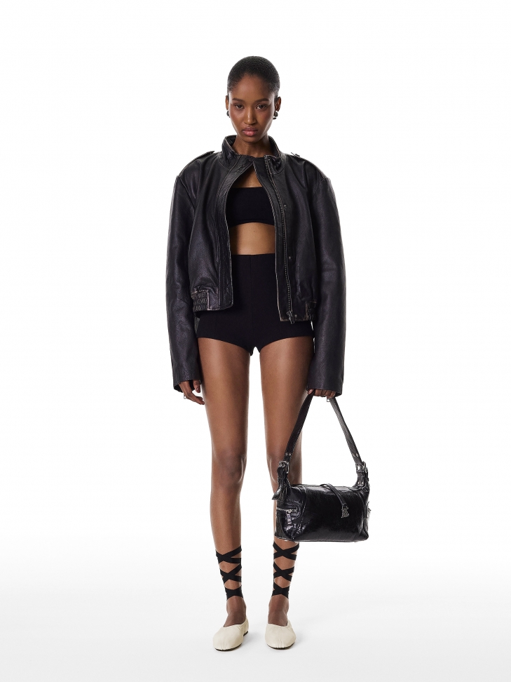 Elastyczne skórzane baleriny z marszczeniem