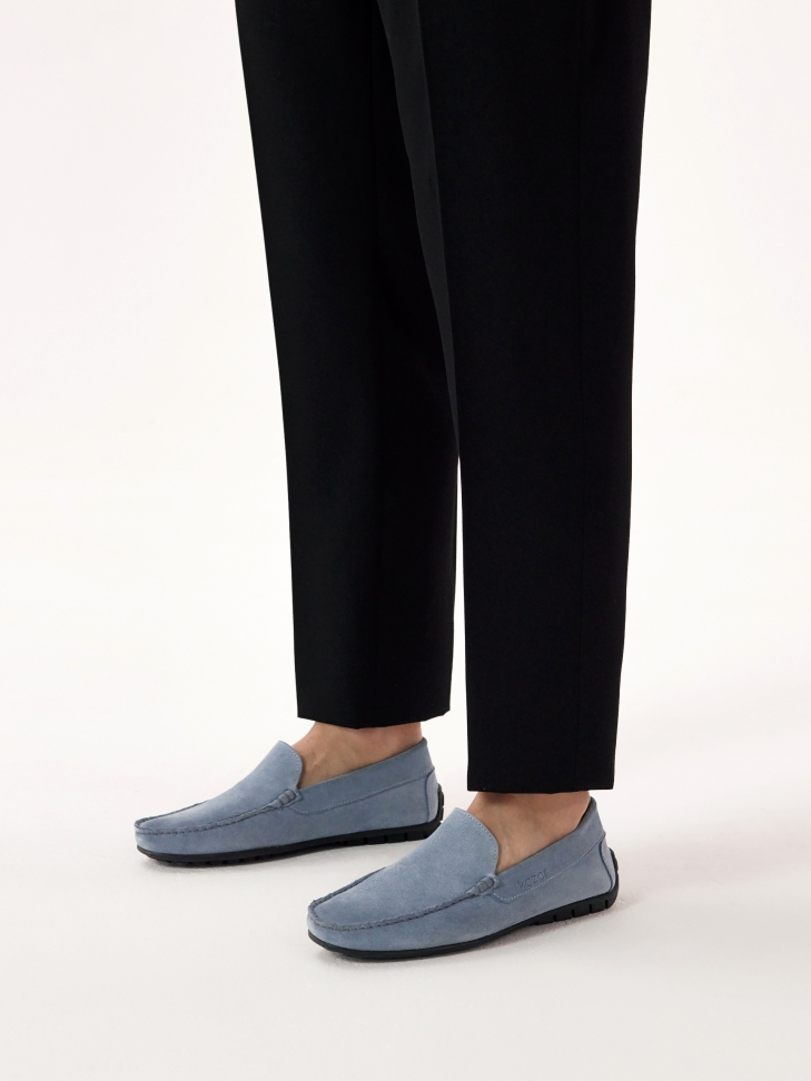 Jasnoniebieskie mokasyny męskie z zamszu