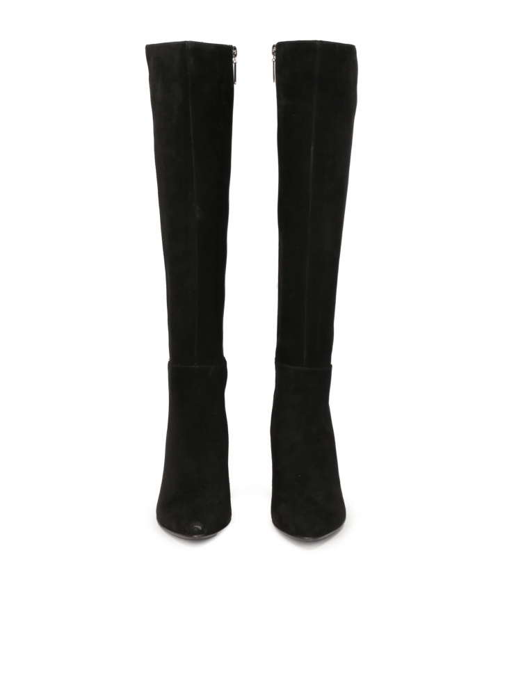 Zamszowe kozaki na słupkowym obcasie