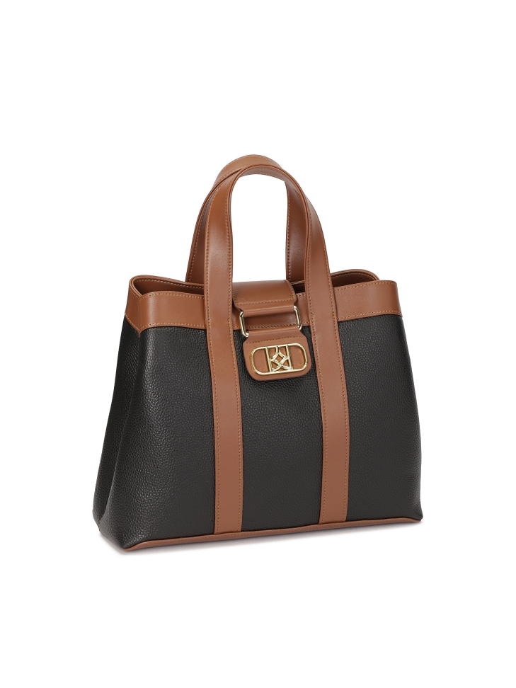 Brązowo-czarna torebka z uchwytami do ręki