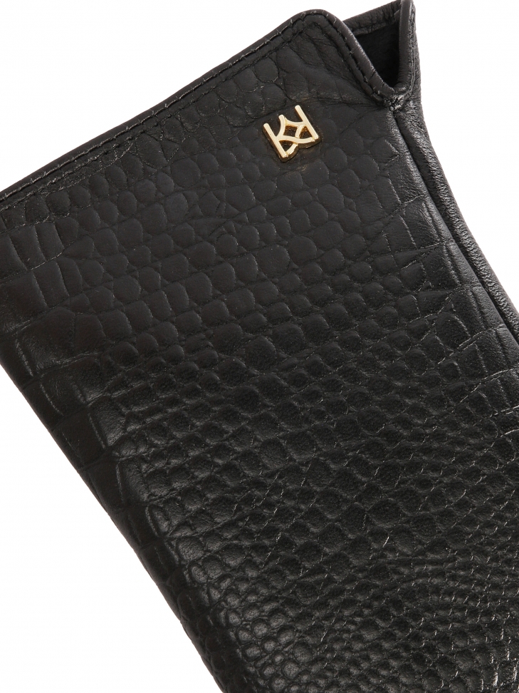 Czarne rękawiczki zdobione wstawką oko