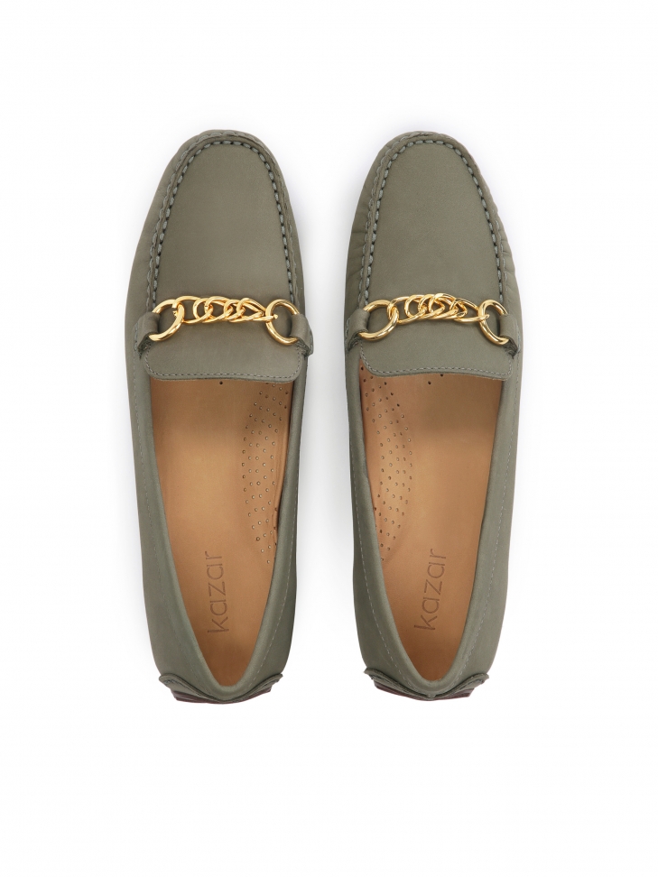 Ponadczasowe mokasyny damskie z zielonego nubuku